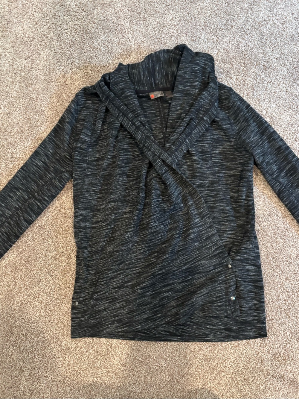 Zella Charcoal Heather Open-Front Shawl-Collar Cardigan